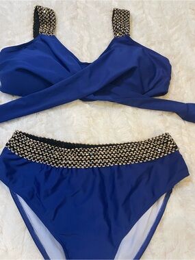 Source Unknown Royal Blue Bikini with Gold Accent